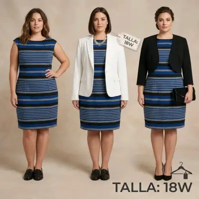 Vestido de rayas azul y negro talla 18W - miniatura 1