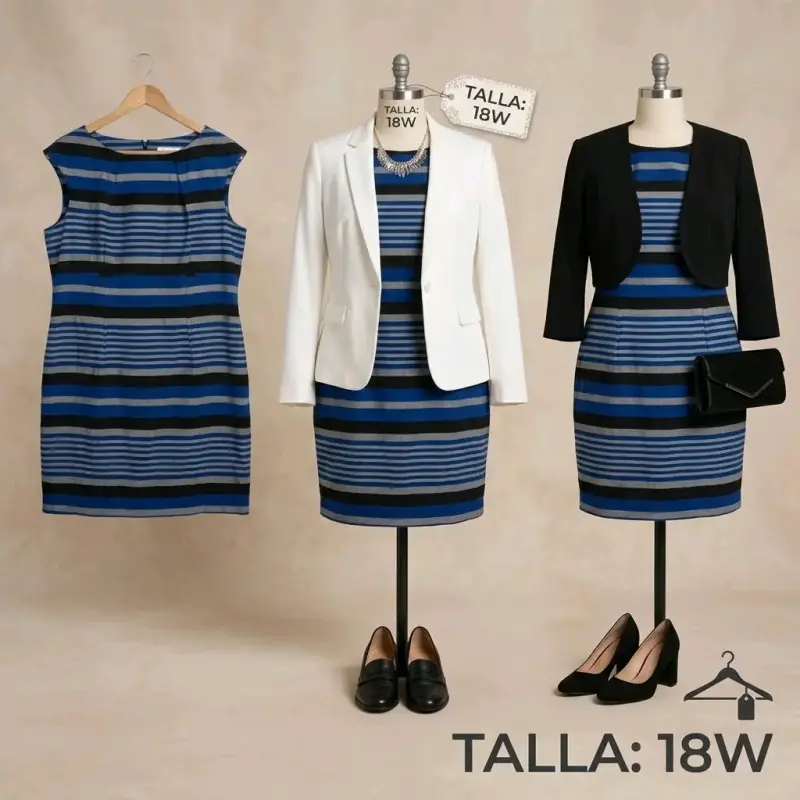 Vestido de rayas azul y negro talla 18W - 2