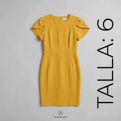 Vestido amarillo talla 6 con mangas abullonadas - miniatura 1