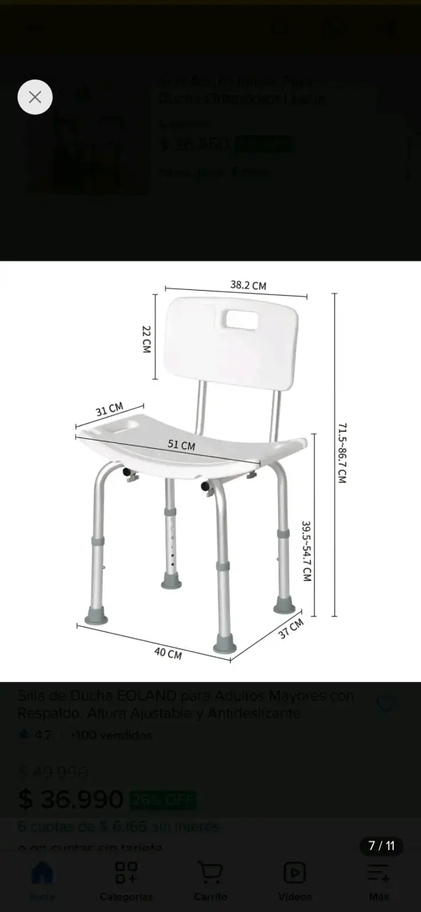 Silla de Ducha EOLAND para Adultos Mayores con - 1