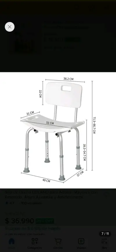 Silla de Ducha EOLAND para Adultos Mayores con - miniatura 1