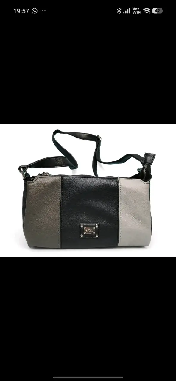 Cartera de cuero bicolor con correa ajustable - 2