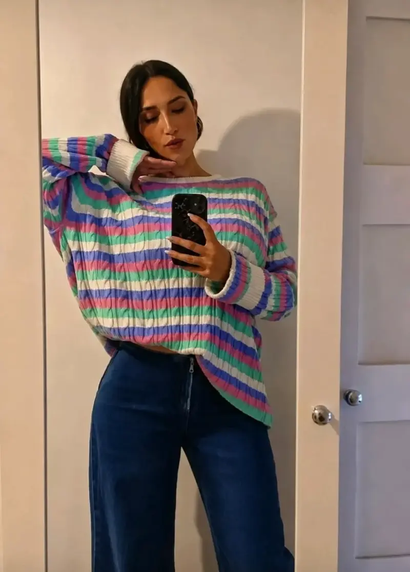 Suéter de rayas multicolor para mujer - 2