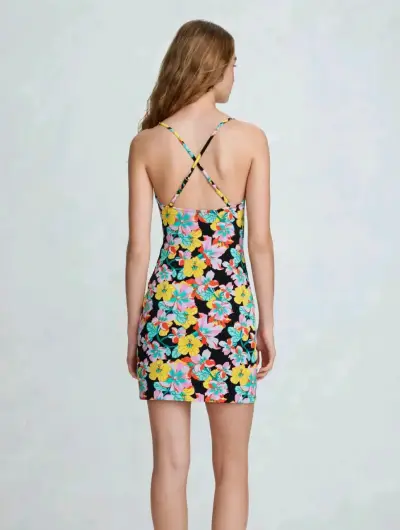 Vestido corto floral con tirantes cruzados - miniatura 2