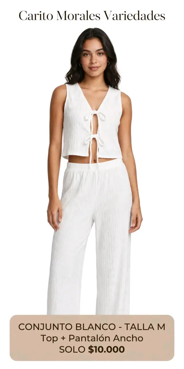 Conjunto blanco de top y pantalón ancho talla M - 1