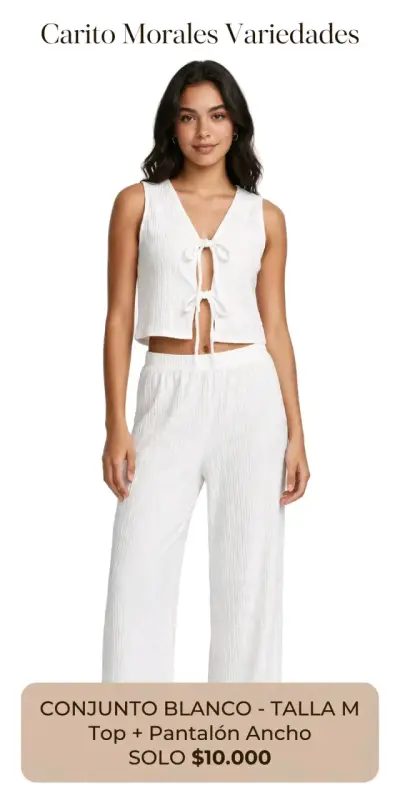 Conjunto blanco de top y pantalón ancho talla M - miniatura 1