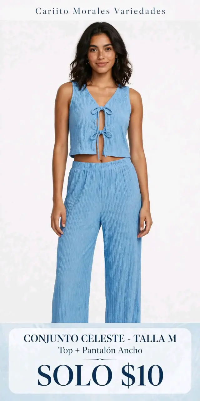 Conjunto blanco de top y pantalón ancho talla M - 2