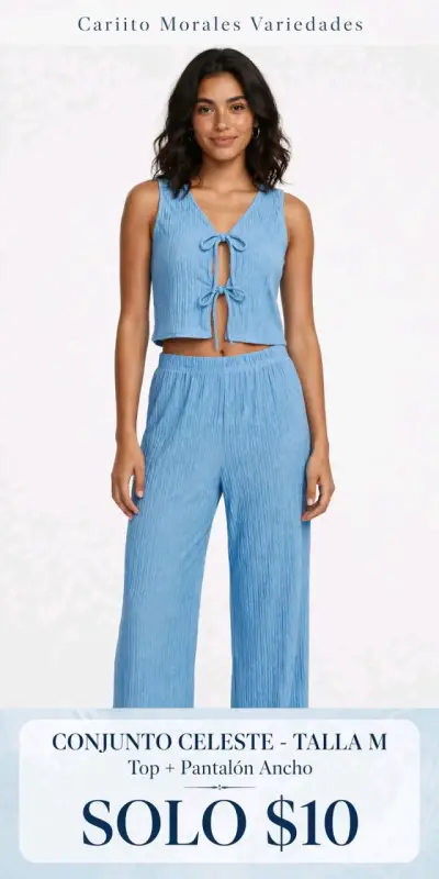Conjunto blanco de top y pantalón ancho talla M - miniatura 2