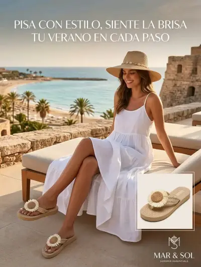 Sandalias de rafia con flores decorativas - miniatura 1