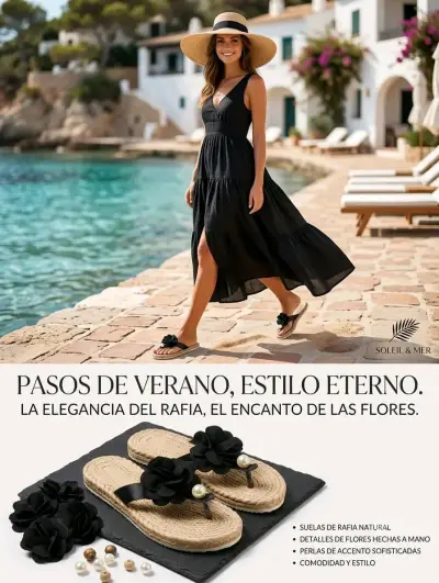 Sandalias de rafia con flores decorativas - miniatura 2