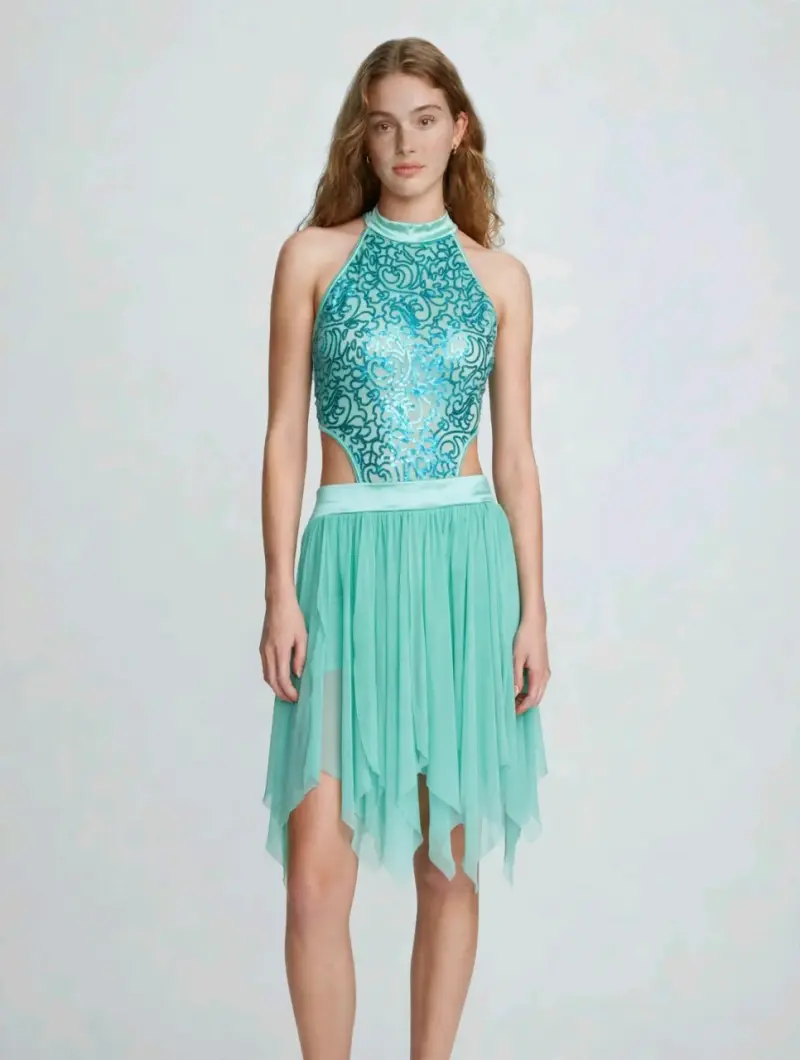 Vestido de baile turquesa con lentejuelas