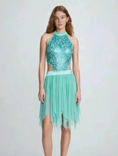 Vestido de baile turquesa con lentejuelas - miniatura 1