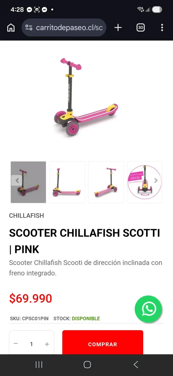 Scooter Chillafish Scooti Rosa con Freno Integrado - 2