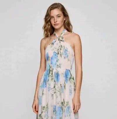 Vestido floral sin tirantes con diseño veraniego - miniatura 3