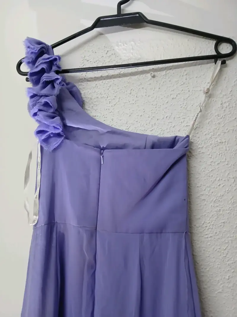 Vestido de fiesta lila un hombro con flor - 3