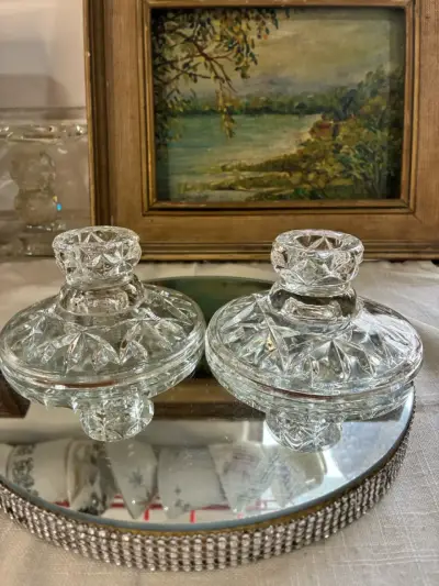 Candelabros de vidrio prensado vintage decorativos - miniatura 2
