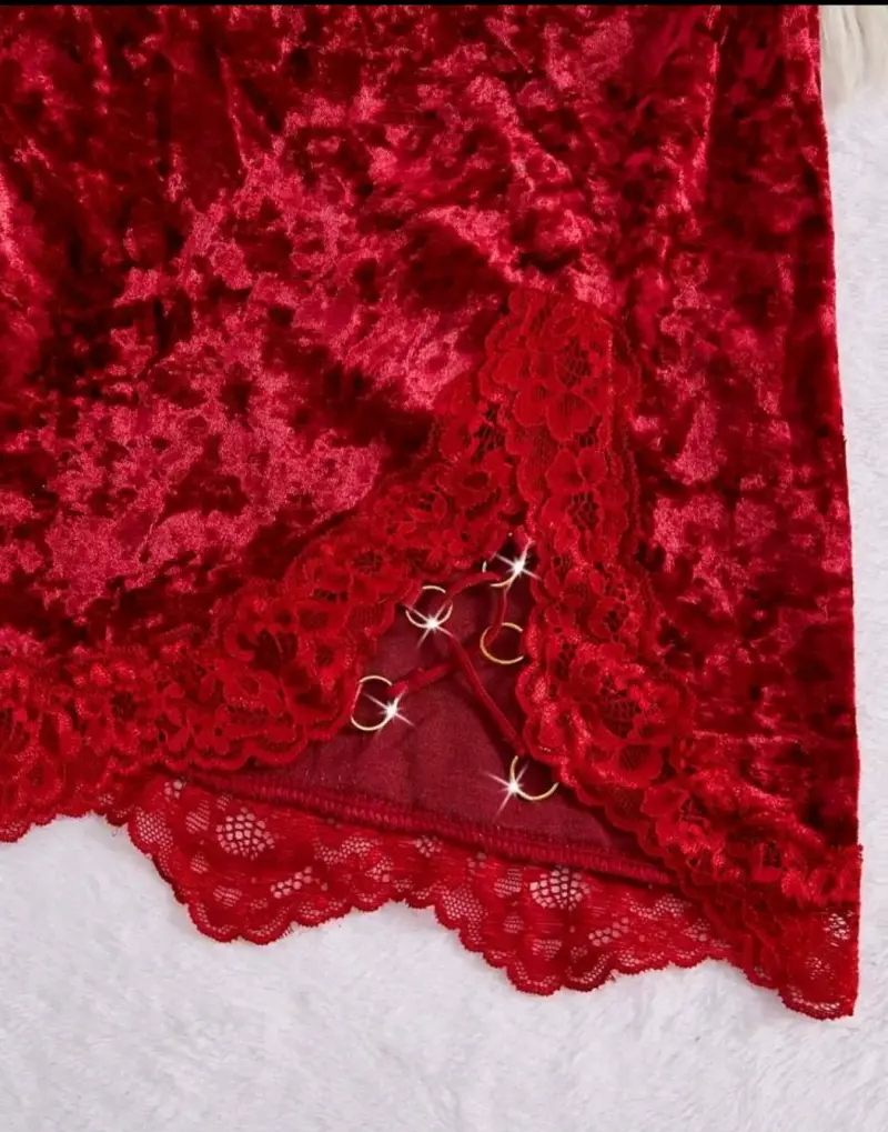 Babydoll de encaje rojo con detalles de encaje - 4
