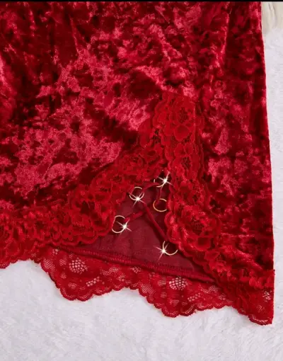 Babydoll de encaje rojo con detalles de encaje - miniatura 4