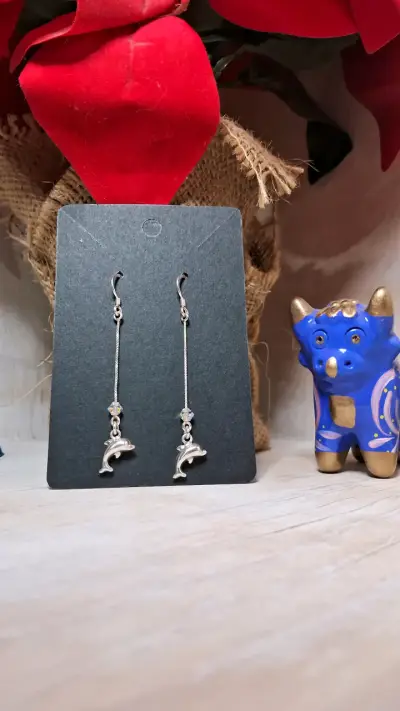 Aros colgantes de delfín en plata 925 - miniatura 1