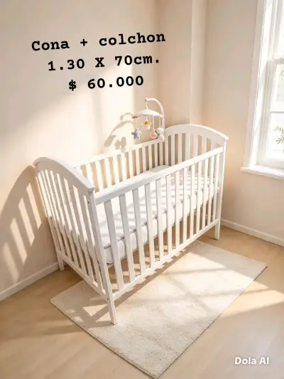 Cuna de madera blanca con colchón incluido - miniatura 1