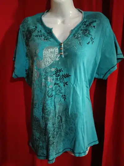 Blusa Turquesa con Estampado Floral para Mujer - miniatura 1