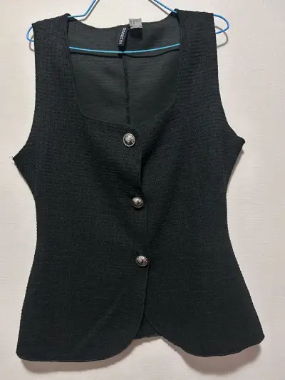 Gilet de punto- negro y Gilet de boucle-crema - miniatura 1