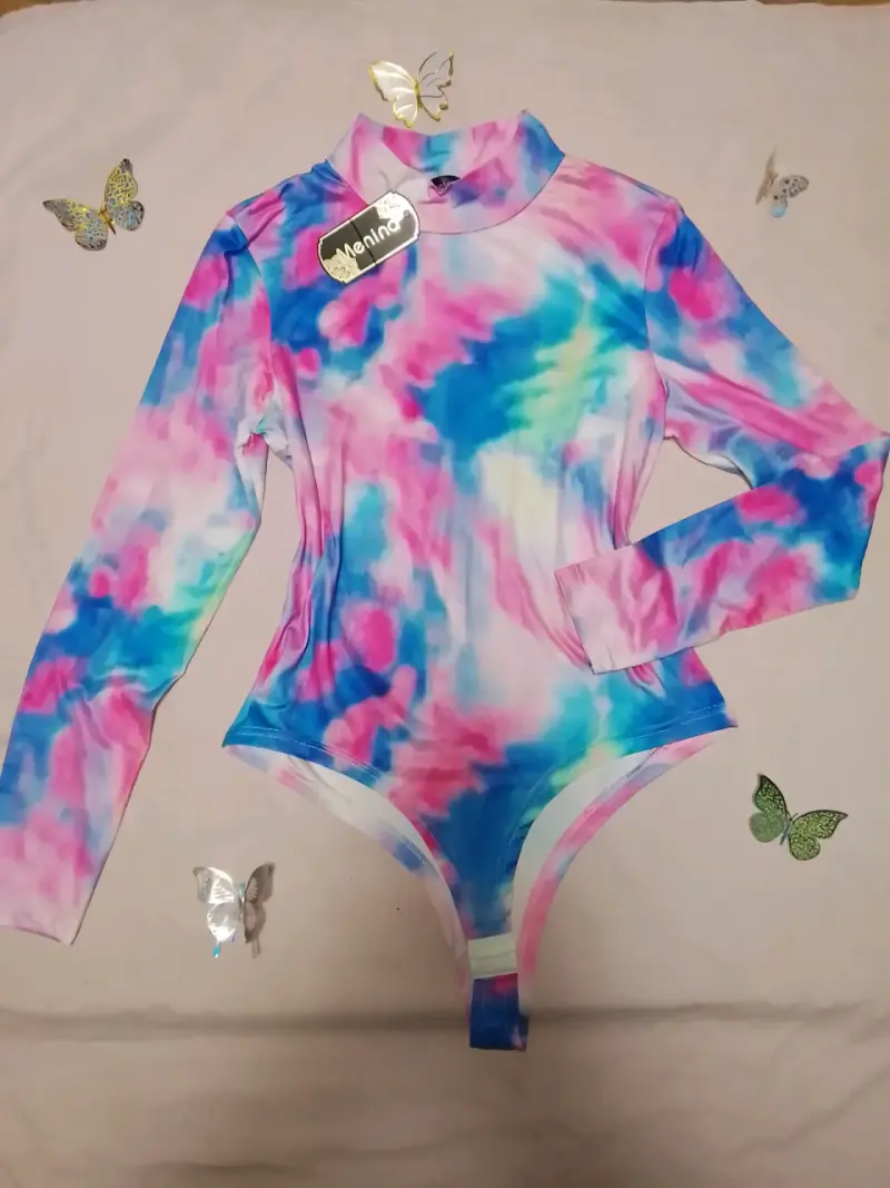 Body de manga larga tie-dye colorido - 1