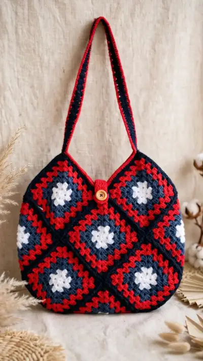 Bolso tejido a crochet multicolor hecho a mano - miniatura 1
