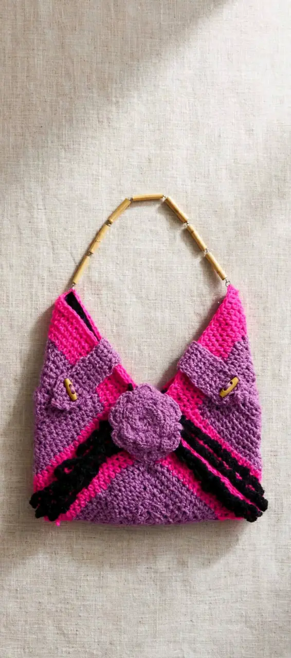 Bolso tejido a crochet multicolor hecho a mano - 2