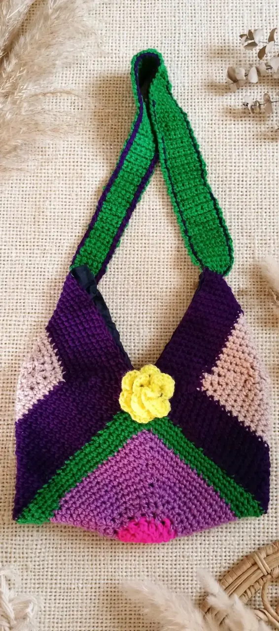 Bolso tejido a crochet multicolor hecho a mano - 3