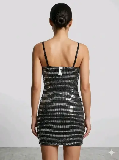 Vestido corto de lentejuelas negro elegante - miniatura 2