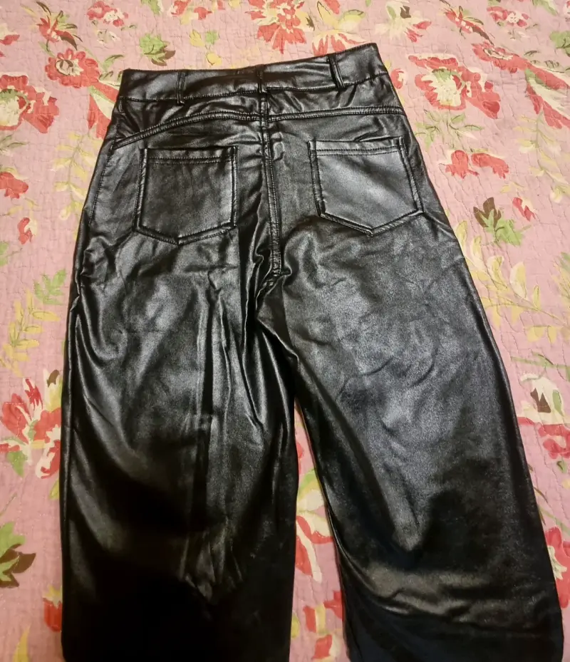 Pantalones de cuero sintético negro para hombre - 2