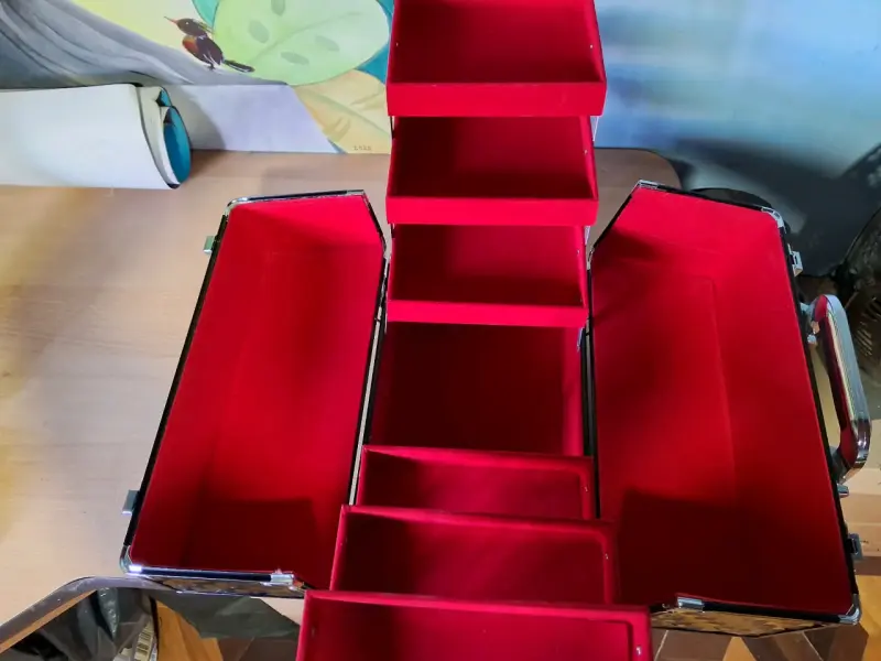 Maletín organizador de maquillaje negro con interior rojo - 5