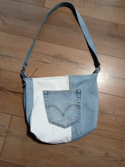 Bolso de mezclilla y tela blanco con bolsillo - miniatura 1