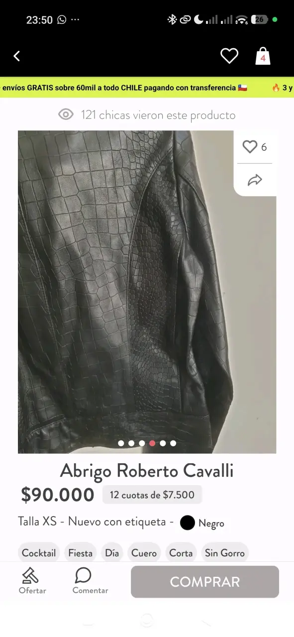 Chaqueta de cuero negra Roberto Cavalli XS - 5
