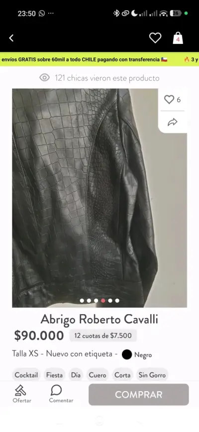 Chaqueta de cuero negra Roberto Cavalli XS - miniatura 5
