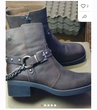 Botines de cuero marrón con cadena decorativa - miniatura 1