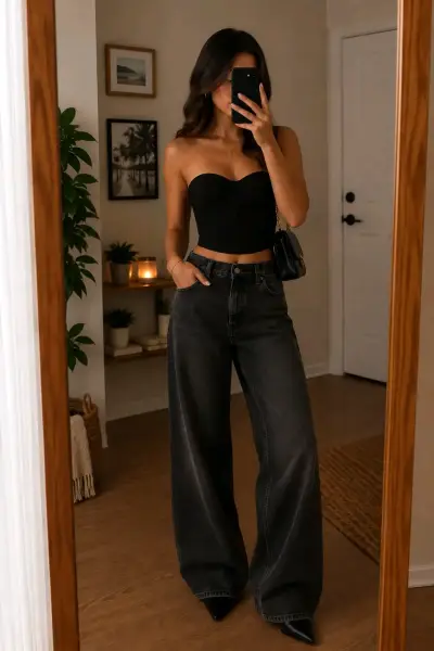 Top corset negro Zara - miniatura 1