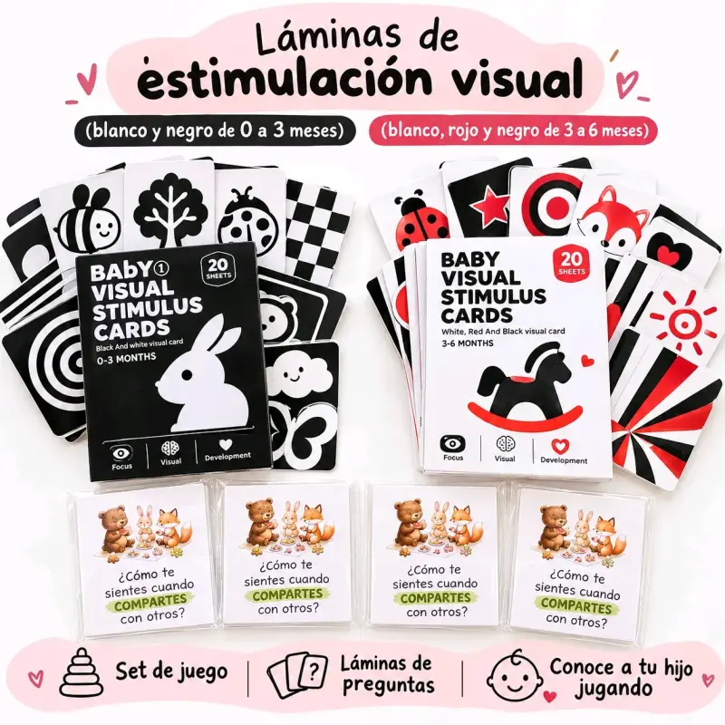 Láminas de estimulación visual para bebés 0-6 meses