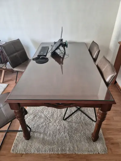 Mesa de comedor de madera CIC con vidrio - miniatura 2