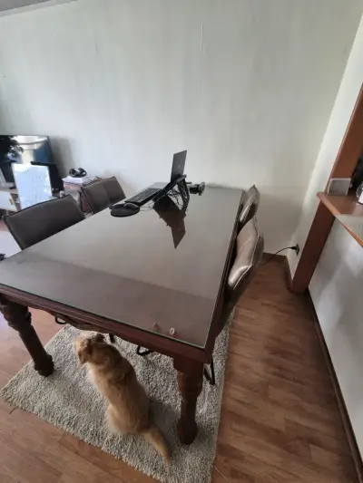 Mesa de comedor de madera CIC con vidrio - miniatura 3