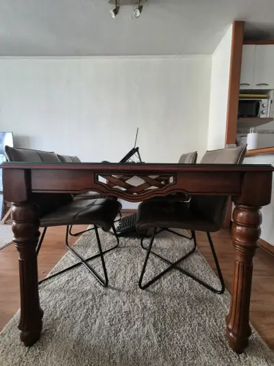 Mesa de comedor de madera CIC con vidrio - miniatura 5