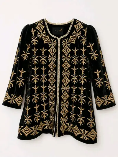 Chaqueta de terciopelo negro con bordado dorado R - miniatura 1