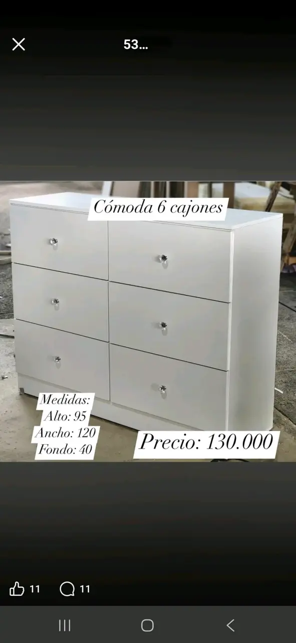 Cómoda blanca de 6 cajones moderna