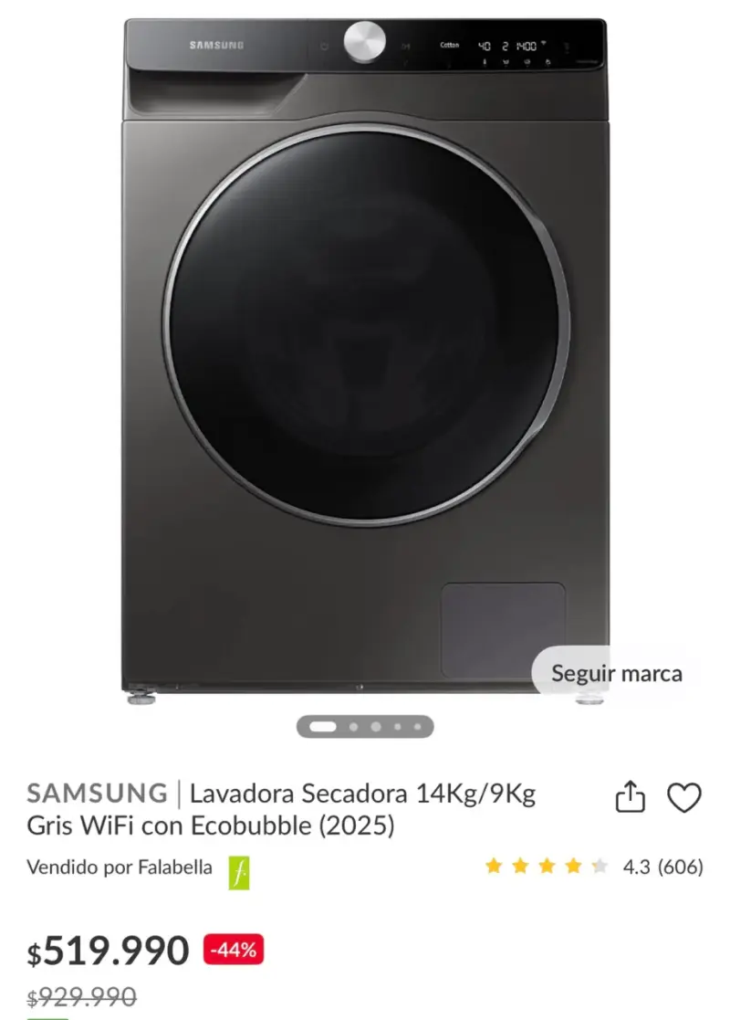 Lavadora Secadora Samsung 14Kg/9Kg Gris WiFi Ecobubble