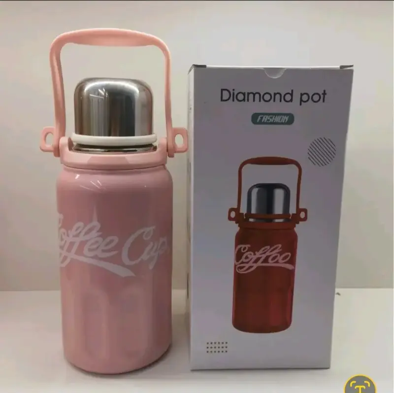 Termo rosa con asa y tapa de acero inoxidable