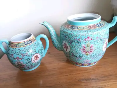 Juego de tetera y azucarero de porcelana china decorativa - miniatura 5