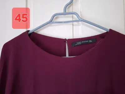 Blusa Burdeos Manga Larga Zara Mujer - miniatura 3