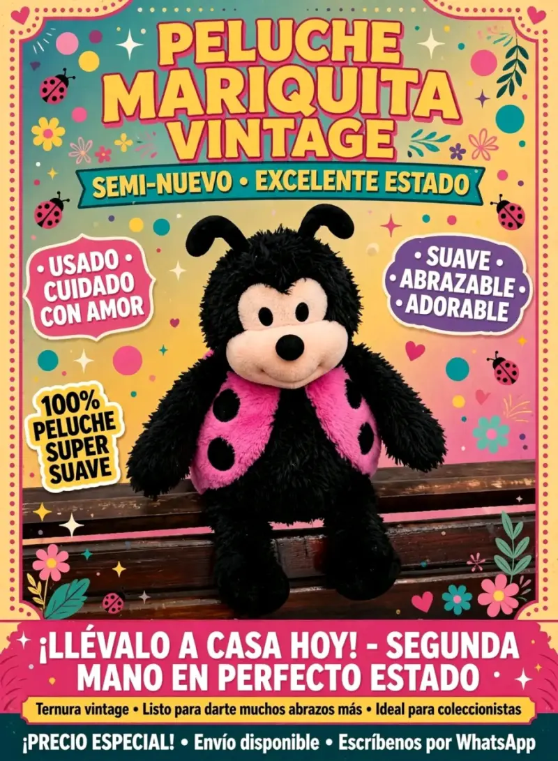 Peluche mariquita vintage suave y adorable