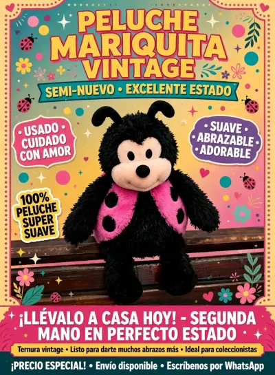Peluche mariquita vintage suave y adorable - miniatura 1